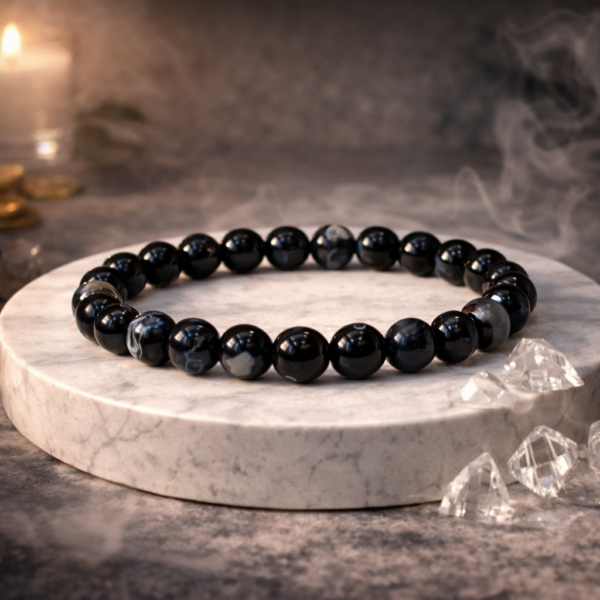 sulemani hakik / botswana agate black 6 mm round bead bracelet sulemani hakik / botswana agate black 6 mm round bead bracelet